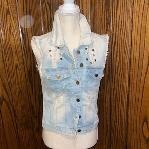Denim Sleeveless Vest with Star Accents